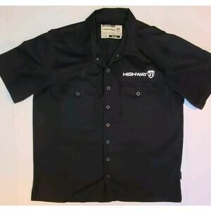 Highway 21 Mens Size Medium Motorcycle Black Logo Button Up Shirt Mechanic